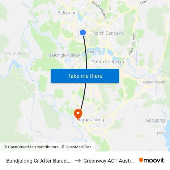 Bandjalong Cr After Barada Cr to Greenway ACT Australia map