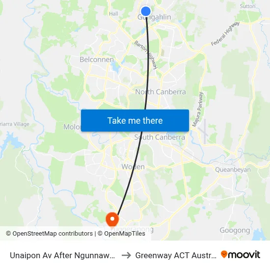 Unaipon Av After Ngunnawal Ps to Greenway ACT Australia map