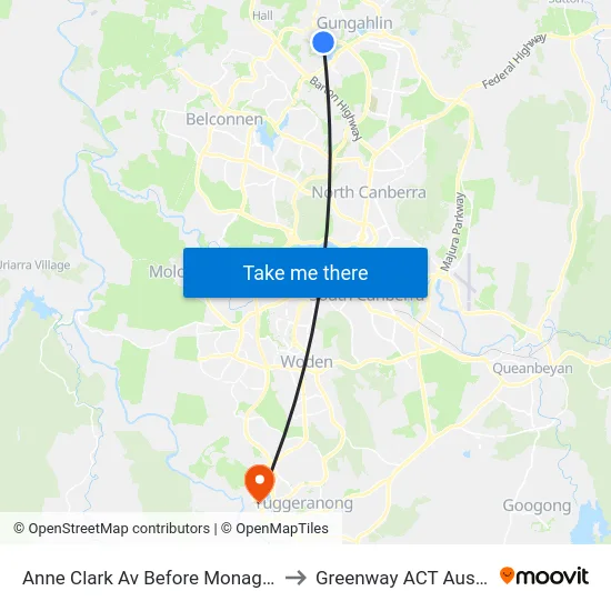 Anne Clark Av Before Monaghan Pl to Greenway ACT Australia map