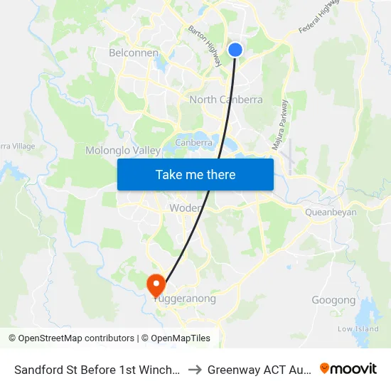 Sandford St Before 1st Winchombe Ct to Greenway ACT Australia map