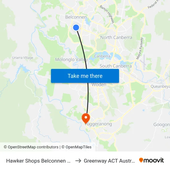 Hawker Shops Belconnen Way to Greenway ACT Australia map