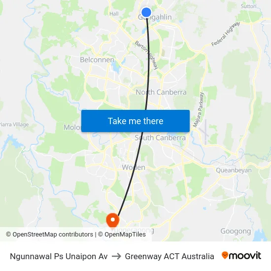 Ngunnawal Ps Unaipon Av to Greenway ACT Australia map