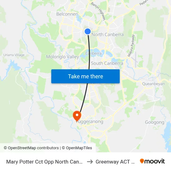 Mary Potter Cct Opp North Canberra Hospital to Greenway ACT Australia map