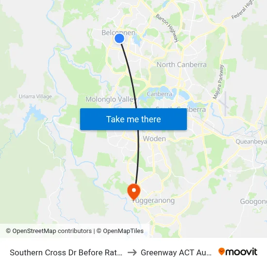 Southern Cross Dr Before Ratcliffe Cr to Greenway ACT Australia map
