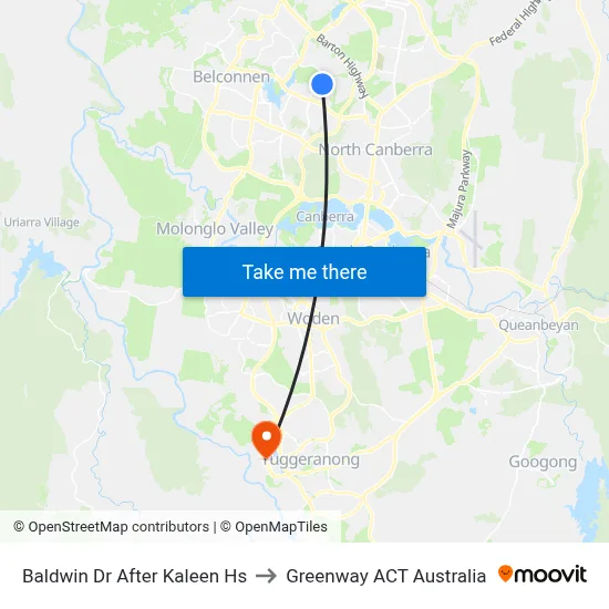 Baldwin Dr After Kaleen Hs to Greenway ACT Australia map