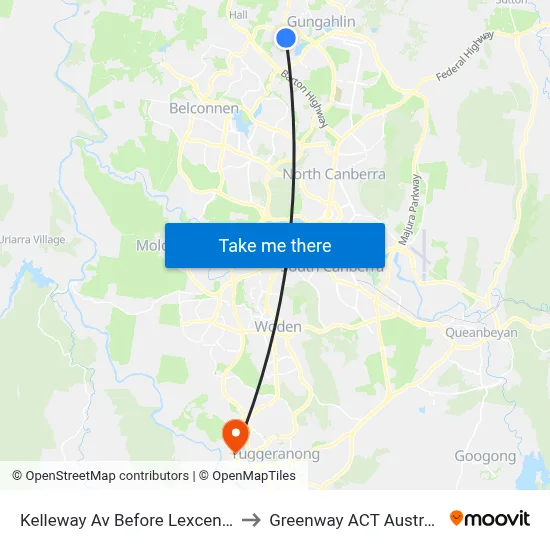 Kelleway Av Before Lexcen Av to Greenway ACT Australia map