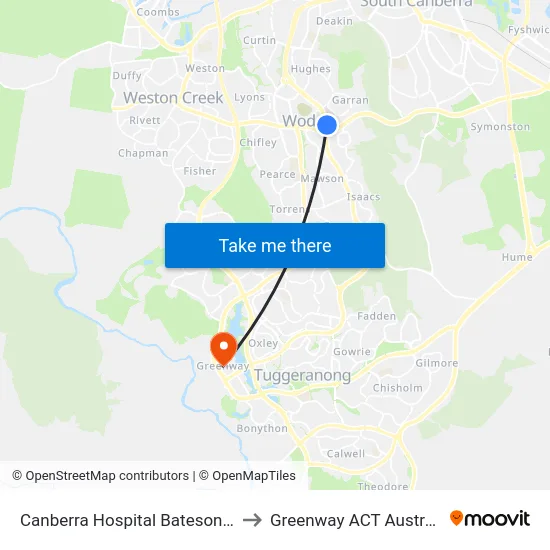 Canberra Hospital Bateson Rd to Greenway ACT Australia map