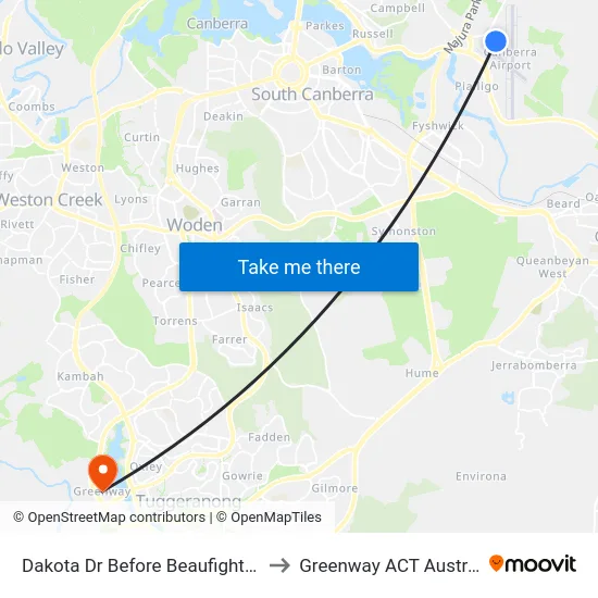 Dakota Dr Before Beaufighter St to Greenway ACT Australia map