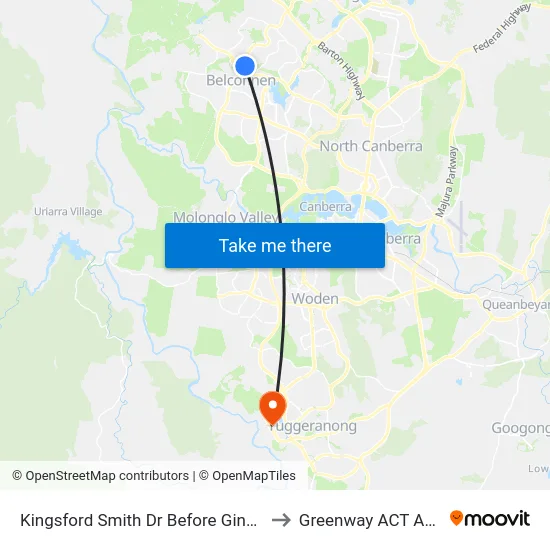 Kingsford Smith Dr Before Ginninderra Dr to Greenway ACT Australia map