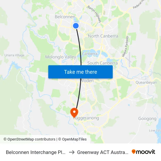 Belconnen Interchange Plt 3 to Greenway ACT Australia map
