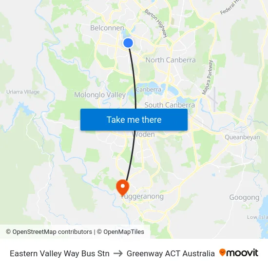 Eastern Valley Way Bus Stn to Greenway ACT Australia map