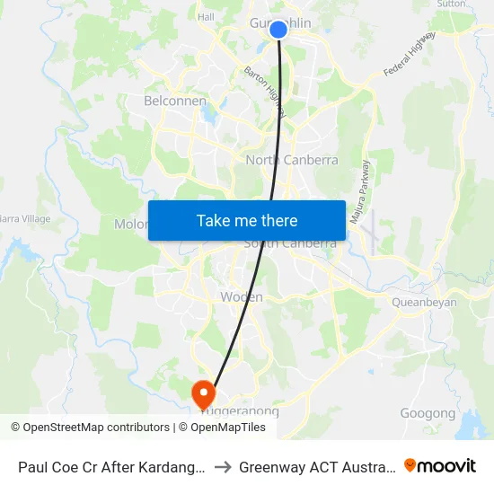 Paul Coe Cr After Kardang St to Greenway ACT Australia map