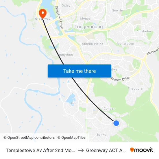 Templestowe Av After 2nd Montefiore Cr to Greenway ACT Australia map
