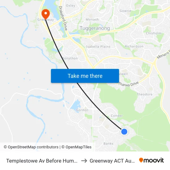 Templestowe Av Before Humphrey St to Greenway ACT Australia map