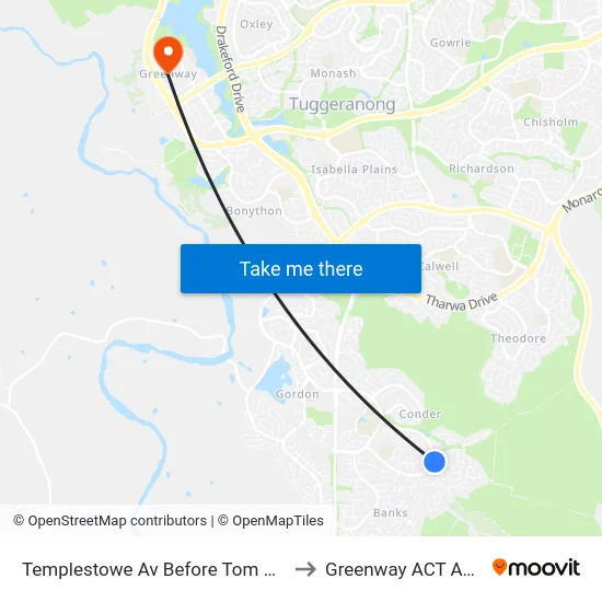 Templestowe Av Before Tom Roberts Av to Greenway ACT Australia map