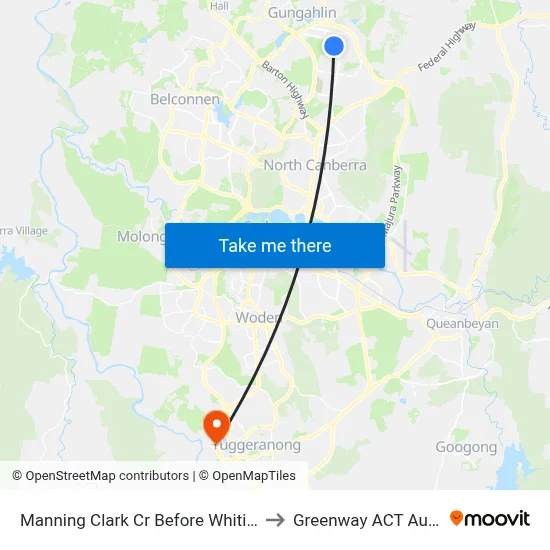 Manning Clark Cr Before Whitington St to Greenway ACT Australia map