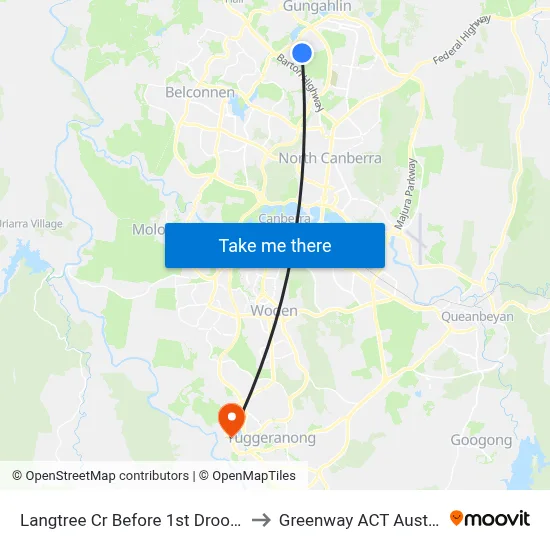 Langtree Cr Before 1st Drooka Cr to Greenway ACT Australia map