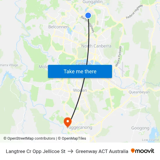 Langtree Cr Opp Jellicoe St to Greenway ACT Australia map