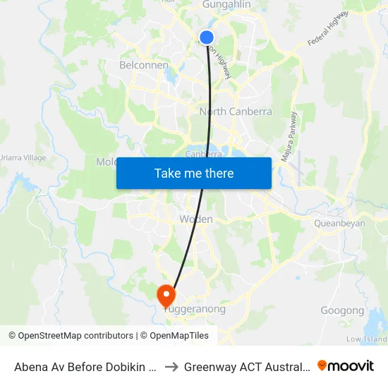 Abena Av Before Dobikin St to Greenway ACT Australia map