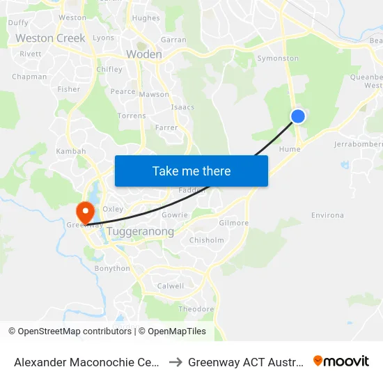 Alexander Maconochie Centre to Greenway ACT Australia map