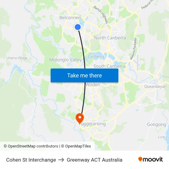 Cohen St Interchange to Greenway ACT Australia map