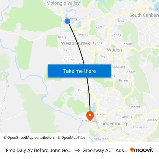 Fred Daly Av Before John Gorton Dr to Greenway ACT Australia map