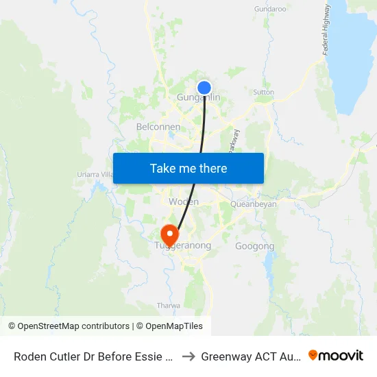Roden Cutler Dr Before Essie Coffey St to Greenway ACT Australia map