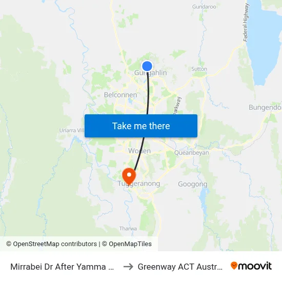 Mirrabei Dr After Yamma Way to Greenway ACT Australia map