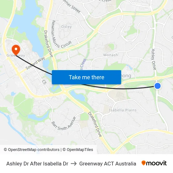 Ashley Dr After Isabella Dr to Greenway ACT Australia map