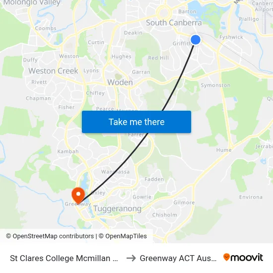 St Clares College Mcmillan Cr Sso to Greenway ACT Australia map