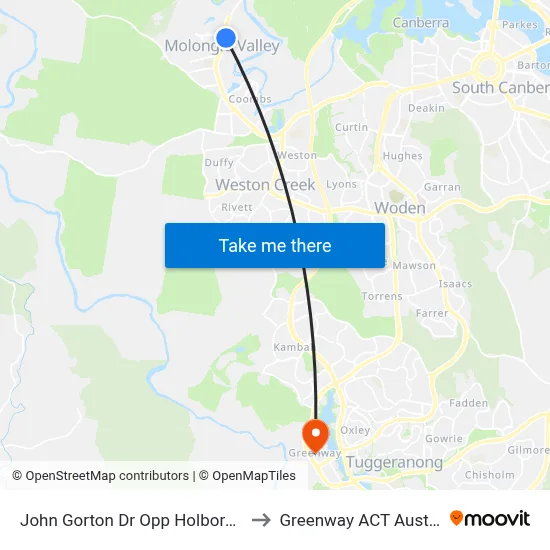 John Gorton Dr Opp Holborow Av to Greenway ACT Australia map