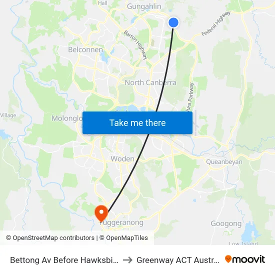 Bettong Av Before Hawksbill St to Greenway ACT Australia map