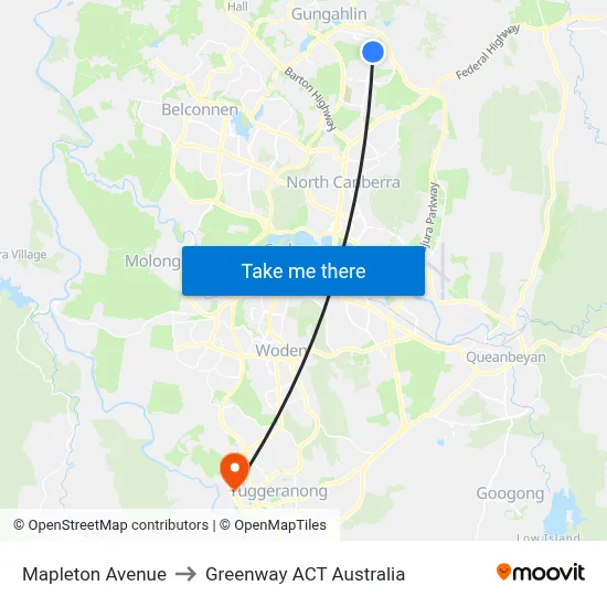 Mapleton Avenue to Greenway ACT Australia map