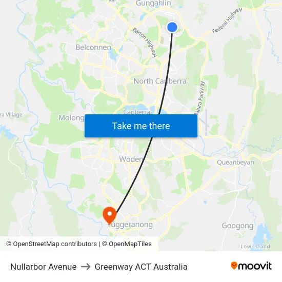 Nullarbor Avenue to Greenway ACT Australia map