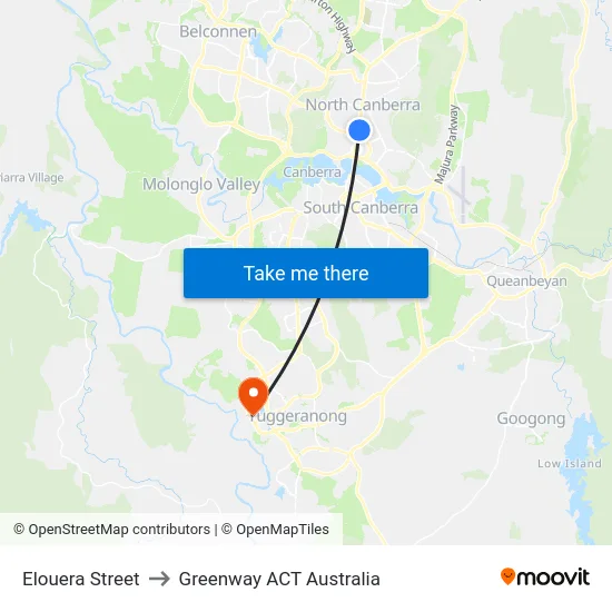 Elouera Street to Greenway ACT Australia map
