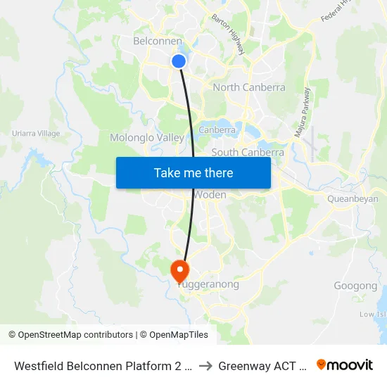 Westfield Belconnen Platform 2 Set Down Only to Greenway ACT Australia map
