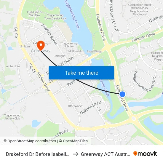 Drakeford Dr Before Isabella Dr to Greenway ACT Australia map