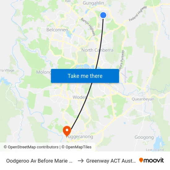 Oodgeroo Av Before Marie Pitt St to Greenway ACT Australia map