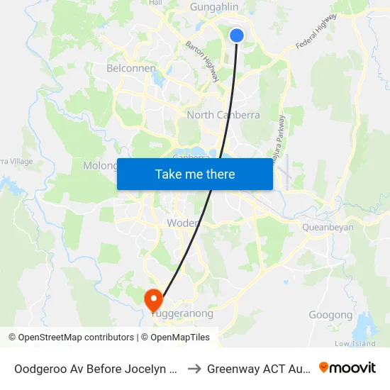 Oodgeroo Av Before Jocelyn Brown St to Greenway ACT Australia map