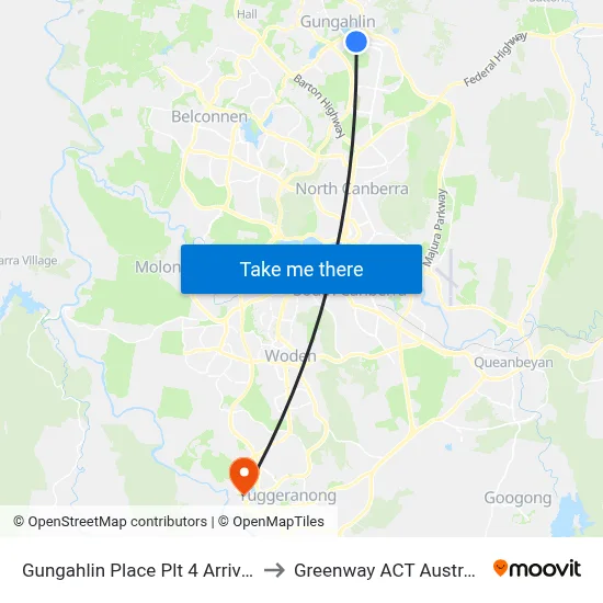 Gungahlin Place Plt 4 Arrivals to Greenway ACT Australia map