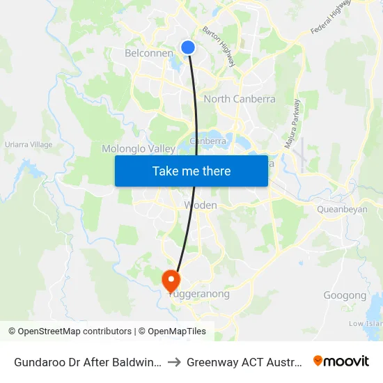 Gundaroo Dr After Baldwin Dr to Greenway ACT Australia map