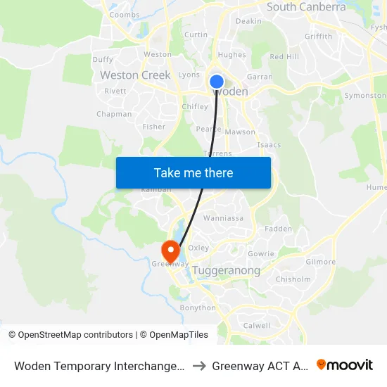 Woden Temporary Interchange Plt 3 Arrive to Greenway ACT Australia map