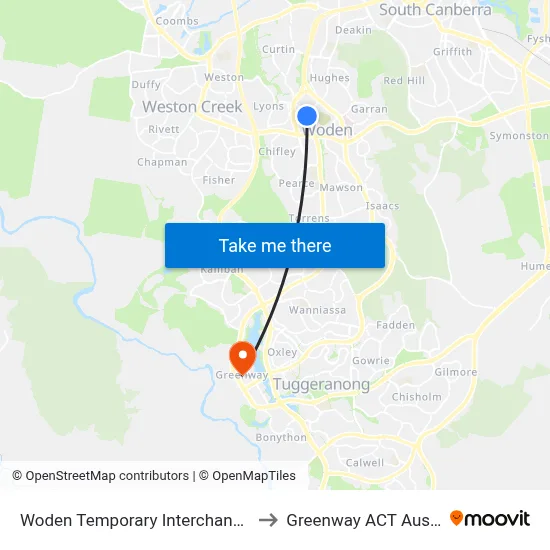 Woden Temporary Interchange Plt 6 to Greenway ACT Australia map