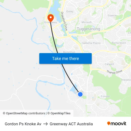 Gordon Ps Knoke Av to Greenway ACT Australia map
