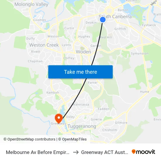 Melbourne Av Before Empire Cct to Greenway ACT Australia map