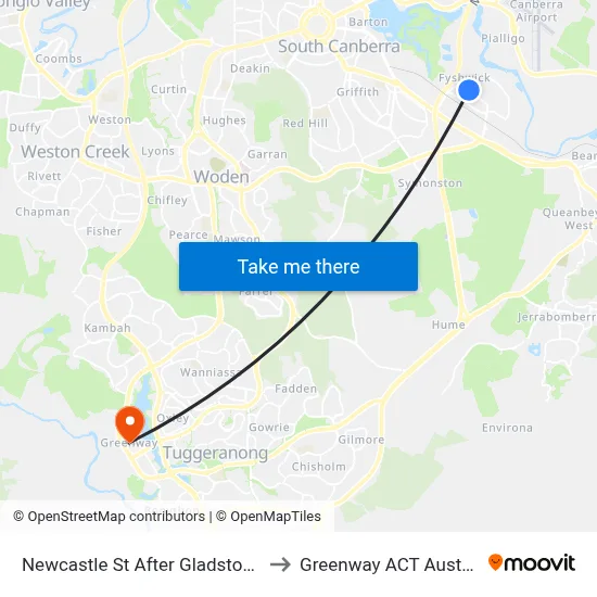 Newcastle St After Gladstone St to Greenway ACT Australia map