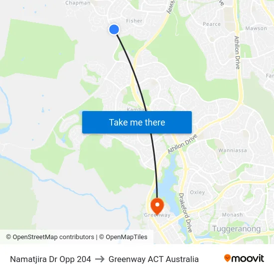 Namatjira Dr Opp 204 to Greenway ACT Australia map
