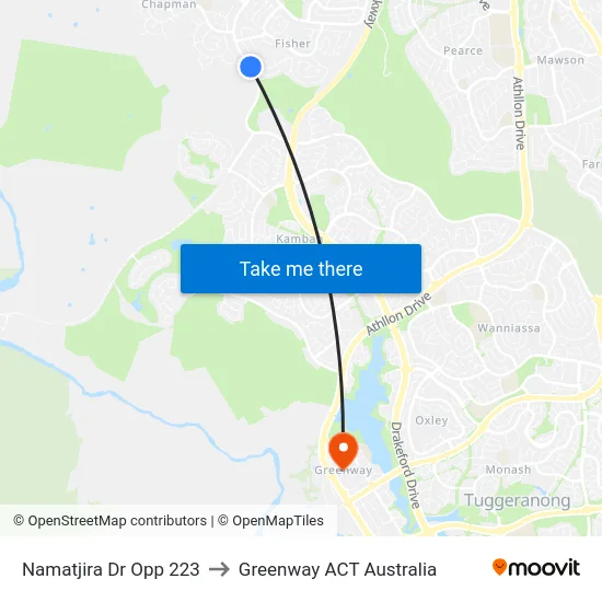 Namatjira Dr Opp 223 to Greenway ACT Australia map