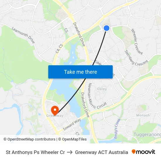 St Anthonys Ps Wheeler Cr to Greenway ACT Australia map