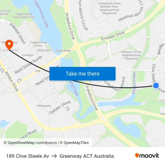 189 Clive Steele Av to Greenway ACT Australia map